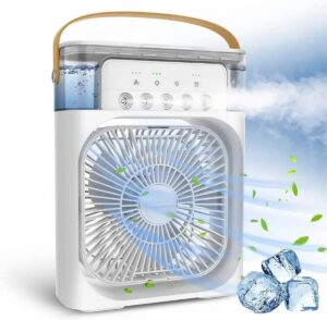Climatizador Ventilador Aromatizador Umidificador Ar Condicionado Portátil Reservatório de Água Gelada Gelo Luz de Led Temporizador - RCM Group® (Branco)